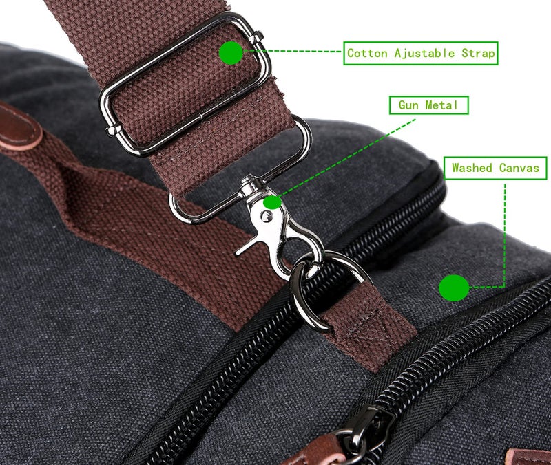 BAOSHA Canvas Weekender Travel Duffel Backpack Hybrid Hiking Rucksack Laptop Backpack for Outdoor Sports Gym HB-26(Black) - Image 5